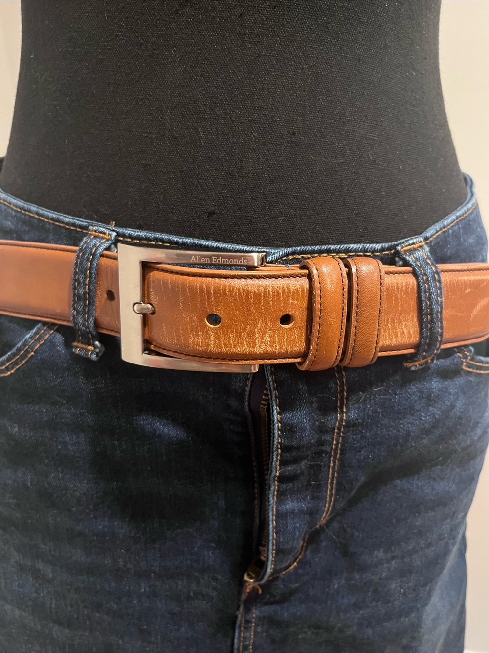 Allen Edmonds Brown Leather Belt with Silver Buckle